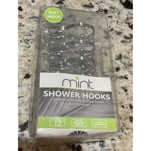 Mint Shower Hooks Set of 12 Rust Proof Heavy Duty Metal Silver Tone 8223 NEW